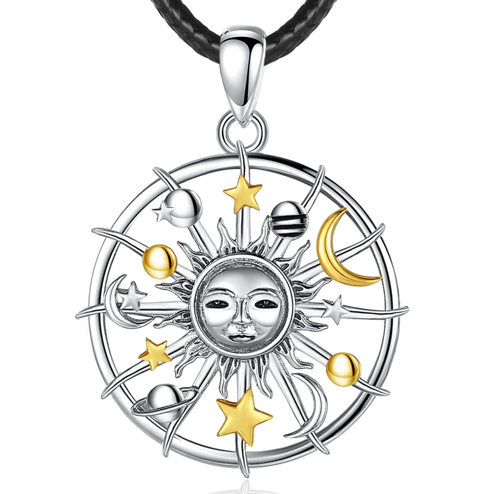 Eudora Sterling Silber Sonne Mond Halskette für Mann Frauen Vintage Stern Erde Universum Anhänger Persönlichkeit Schmuck Party Geschenk