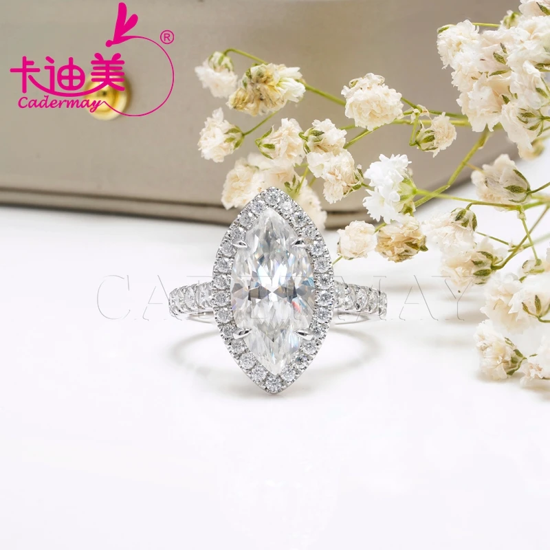 

CADERMAY Jewelry High Quality 100% S925 Silve Trendy DEF Marquise Shape Moissanite Anniversary Gifts Rings For Women