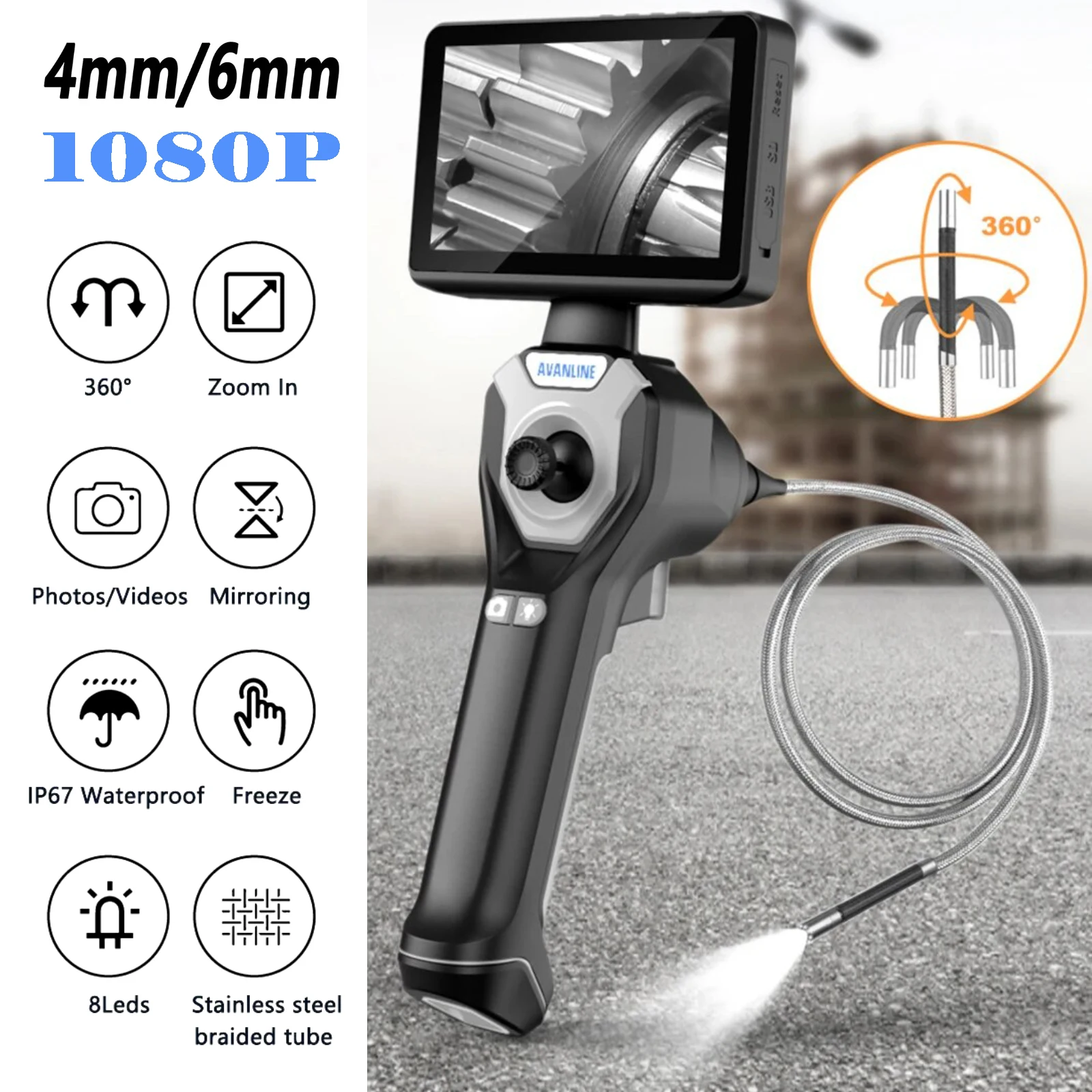 4/6mm 1080P Automotive Rotary Industrial Video Endoscope Boroscope With Articulation Inspection Tools Camera Rotation Endoscope