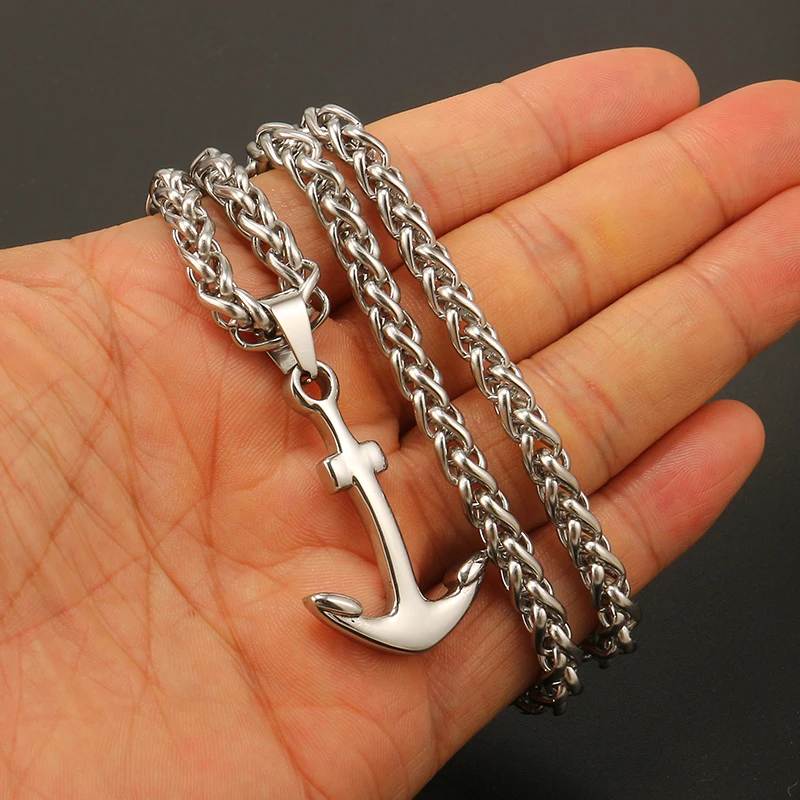 OMKAIMING Boot Ankerförmige Kreuz Anhänger Halskette für Männer Frauen Edelstahl Fisch Hakenförmige Halskette Schmuck Geschenke