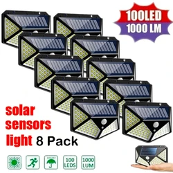 1/2/4/8 PCS 100 LED Solar Power Wall Light  1200mAh IP65 Waterproof  Motion Sensor Wall Lights For Garden Outside Decoration