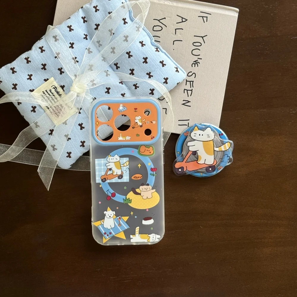 

Cute and fashionable cartoon skateboard cat for magnetic holder mobile case,suitable for iPhone14/15/16/17ProMax,protective case