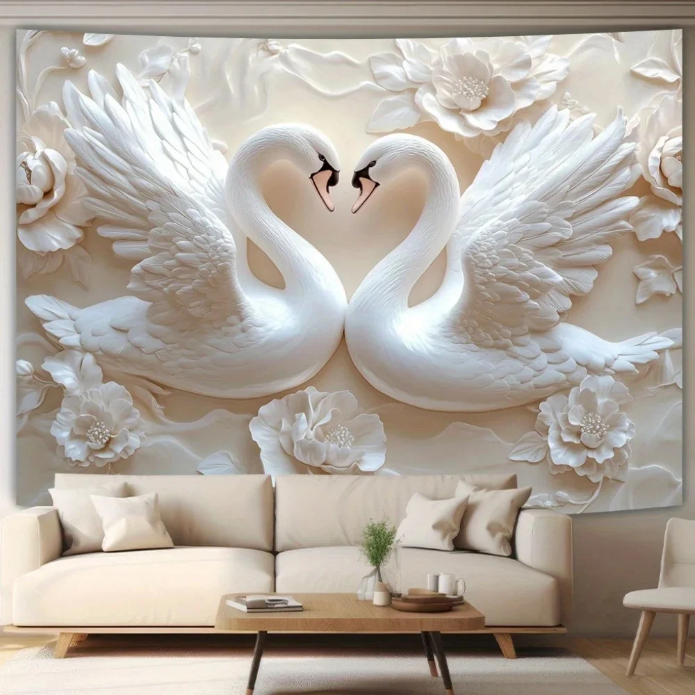 Tapisserie élégante duo de cygne – Parfaite pour la décoration de la maison, ajoutez une touche d'amour et de sophistification vers votre espace de vie