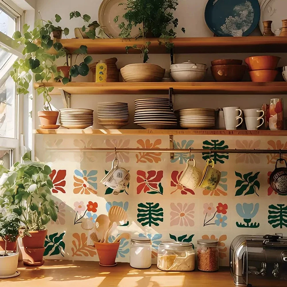 Carreaux de dosseret à décoller et à coller, autocollants muraux floraux abstraits amovibles, amovibles, imperméables et faciles à appliquer