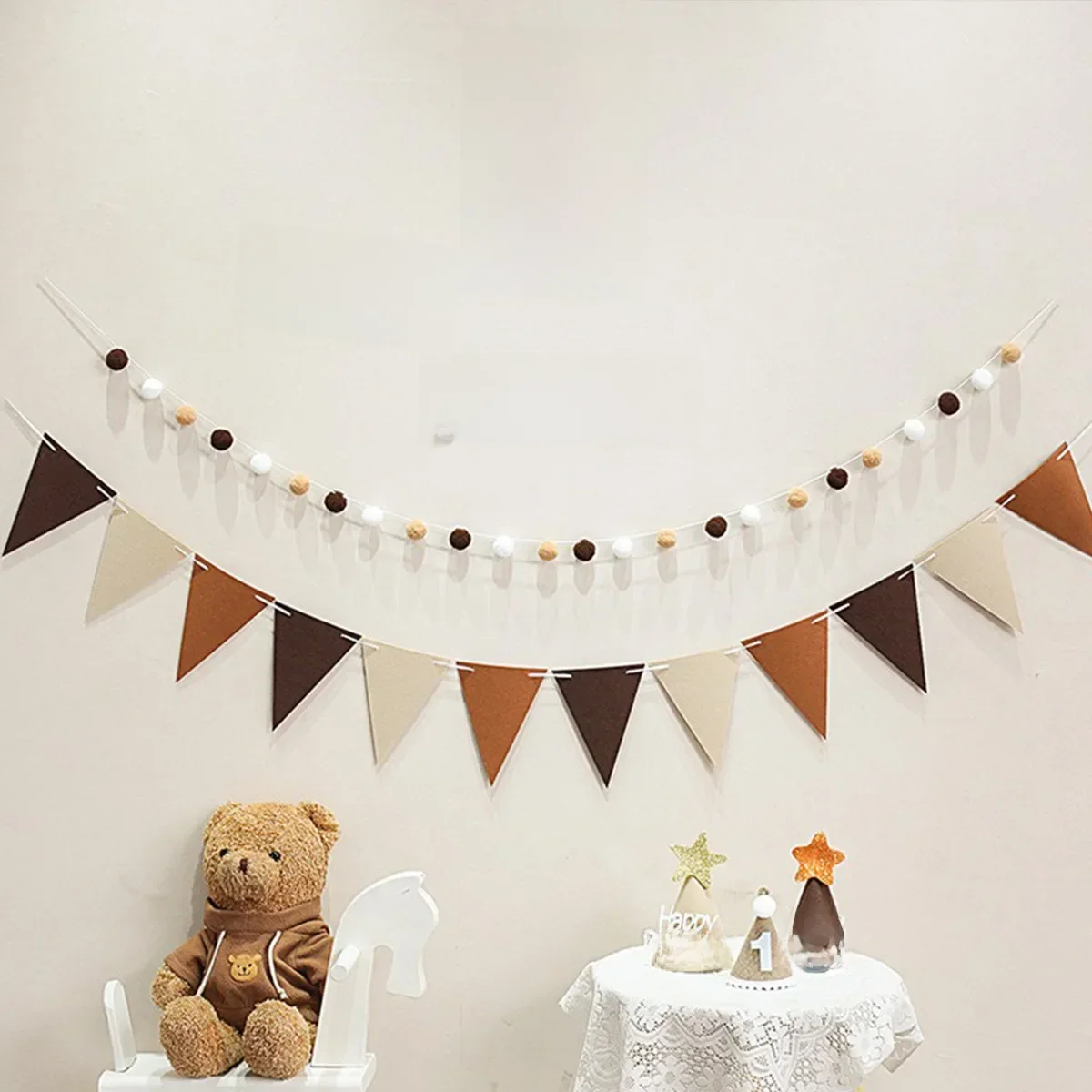 Filcowa baner urodzinowy Piłka Sznurek Filcowa cyfrowa dekoracja na przyjęcie urodzinowe Wisząca flaga dla dzieci Ciągnąca kwiat Zaopatrzenie Baby Shower — zdjęcie 2