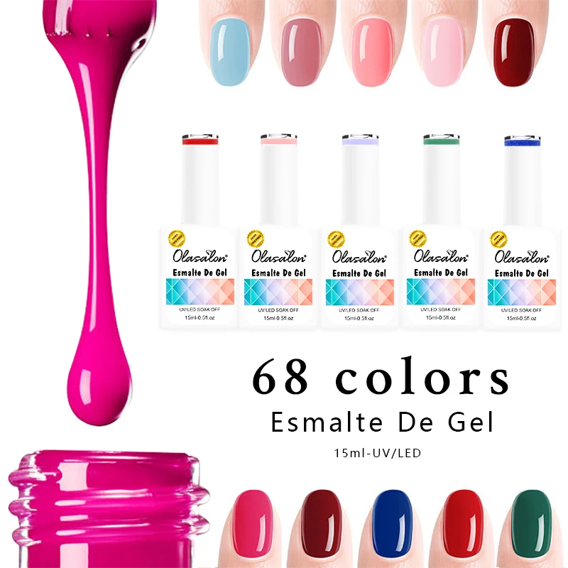 68 cores HEMA TPO GRÁTIS 15ml gel de esmalte, esmalte de gel de unha autonivelante, tinta de glitter de arte de unha de longa duração, casa