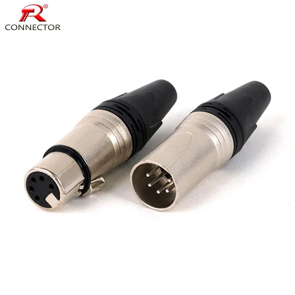 1pc 5Pin XLR Male Plug Female Jack Adapter XLR Cable Connector for Microphone/MIC,Zinc Alloy Case+Silver Plated Pin Contact