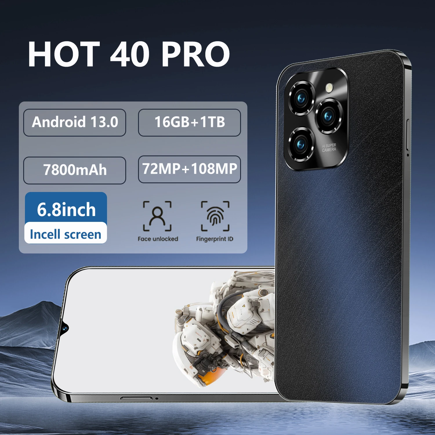 

2025 New Hot 40 Pro Original Intelligent 5G Dual Card Dual Standby Android 13 System Global Version 7800mAh Battery