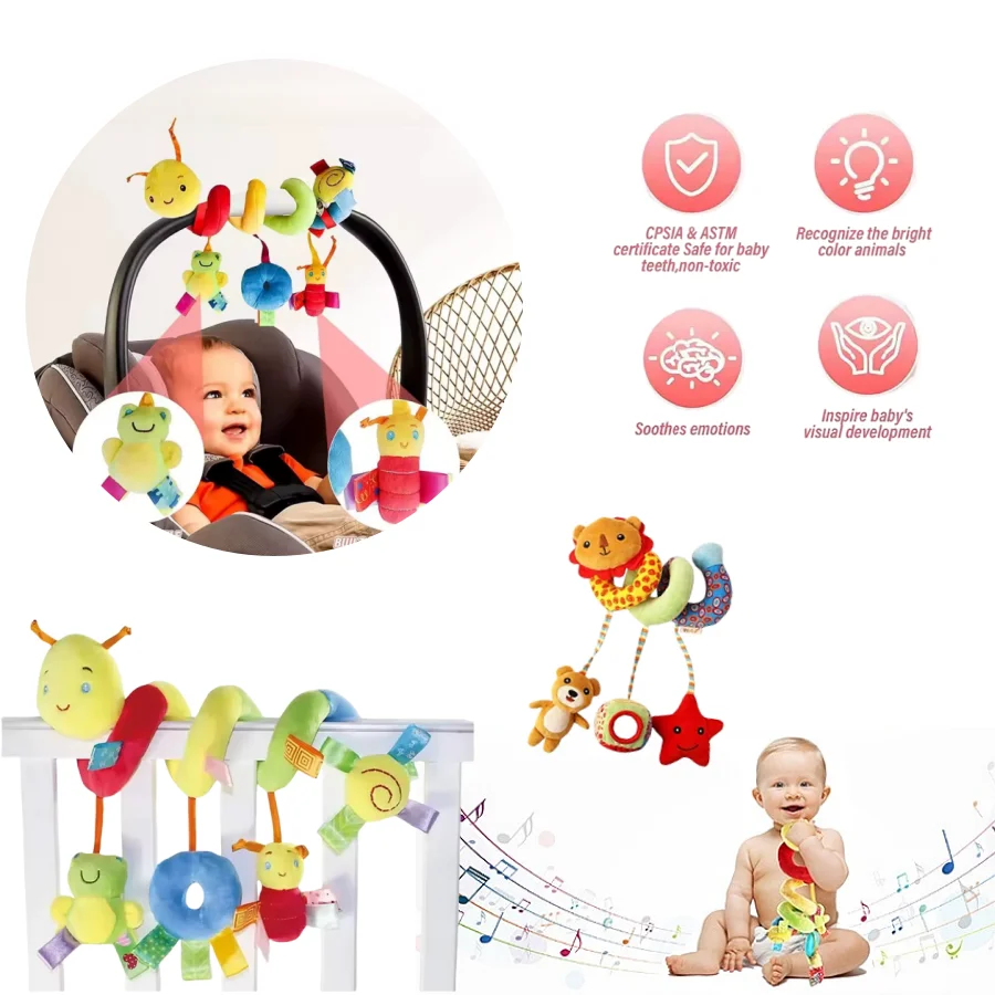 Torno para Carrinho de Bebê em Pelúcia, Pendurável no Carro e na Cama,Colorido Com Brinquedos Pendurados