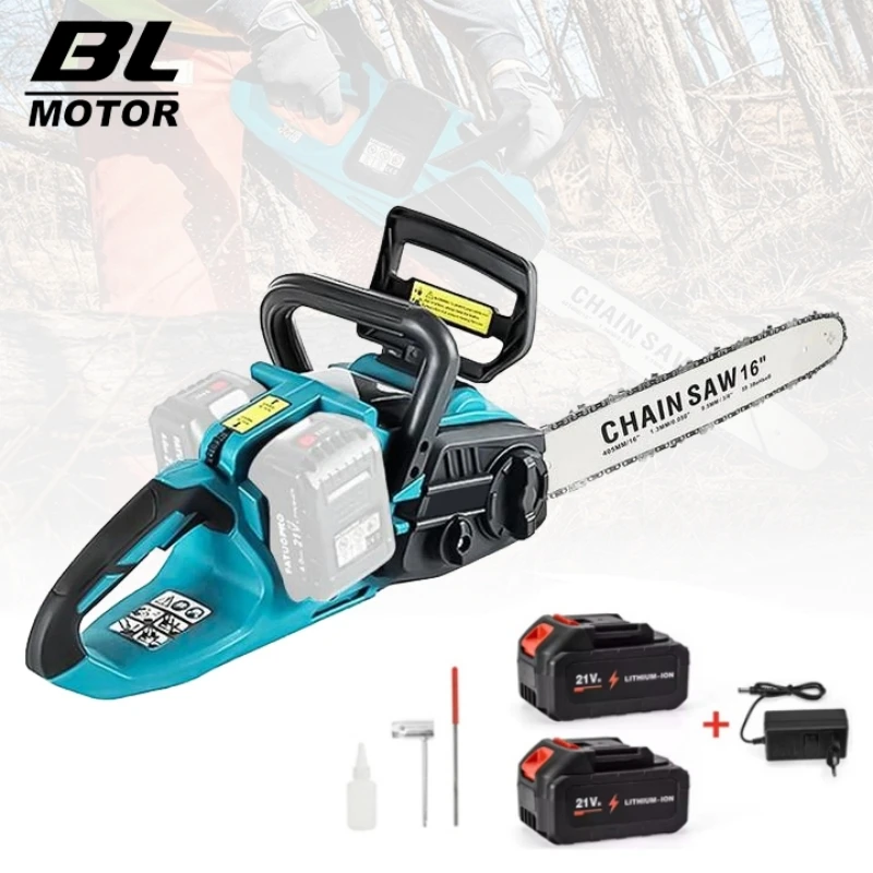 Motosierra Inalámbrica de 3500W, Sierra Eléctrica para Madera de 16 Pulgadas con Lubricación Automática y Baja Vibración, para Batería Makita
