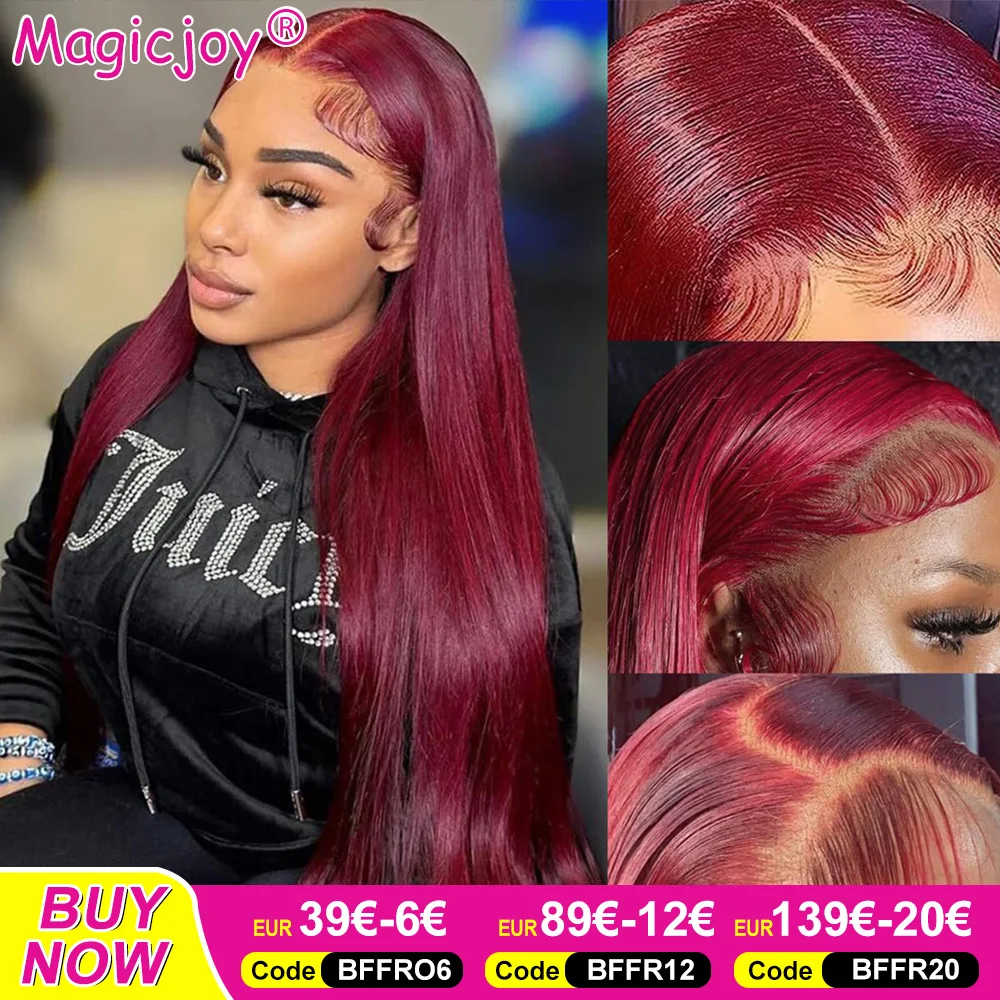 99j Burgundy Lace Front Wigs Human Hair 28inch 13x4 Straight Red Wig Human Hair Colored 180% Density Pre Plucked With Baby Hair