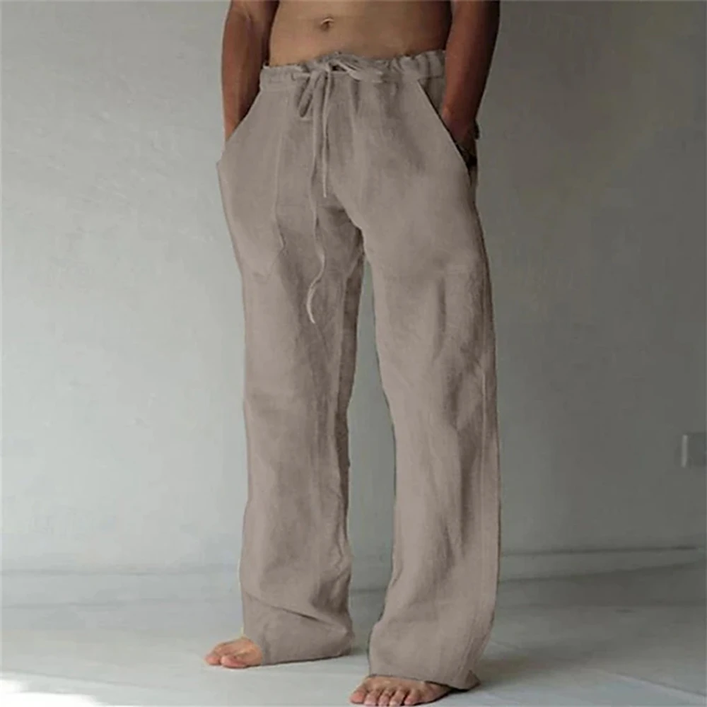 Einfarbige Sommerhose Herrenhose Baggy-Hose Strandhose Freizeithose Kordelzugtasche Komfort Hose mit geradem Bein 6XL