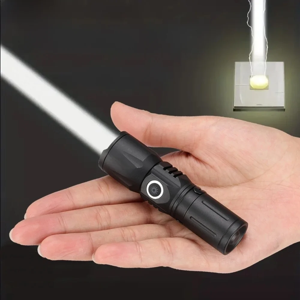 Zoom faisceau lumineux blanc longue Distance Mini lampe de poche type-c Usb Rechargeable Portable torche de poche maison extérieure 16340 batterie