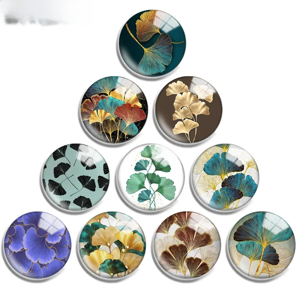 12mm 14mm 20mm 25mm 30mm 40mm 742 Ginkgo Mix okrągłe szkło Cabochon biżuteria znalezienie 18mm przystawki przycisk Charm bransoletka — zdjęcie 2