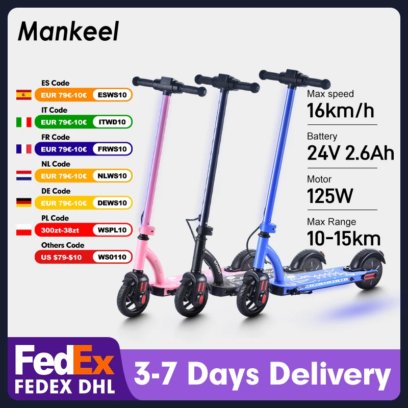 Mankeel Scooter électrique pour enfants âgés de 6 à 12 ans 16 km/h vitesse maximale portée 10-15 km pliable 125 W e-scooter pour enfants