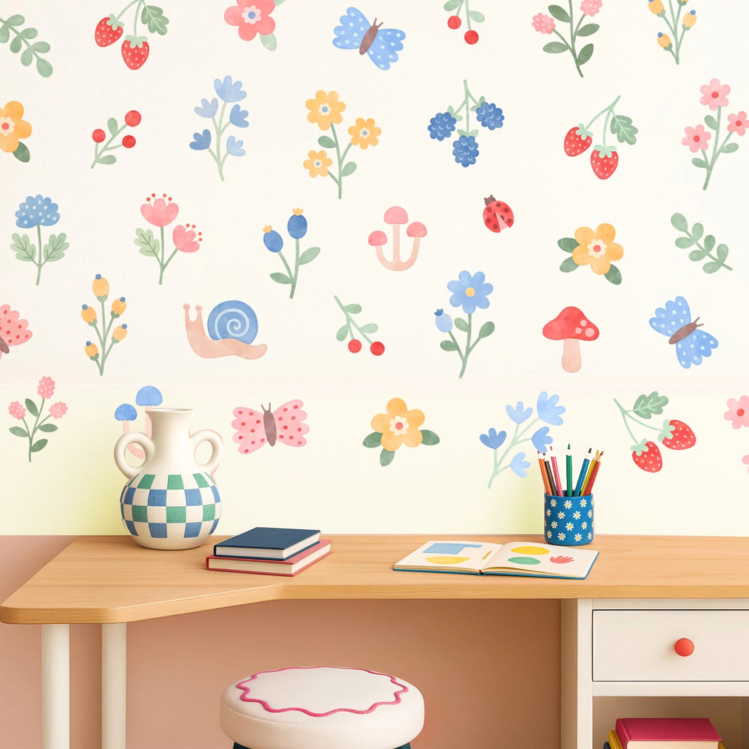 

Flower Butterfly Mushroom Snails Watercolor Wall Sticker Child Room Girls Room Decal Kids Baby Room Bedroom Home Decoration Gift