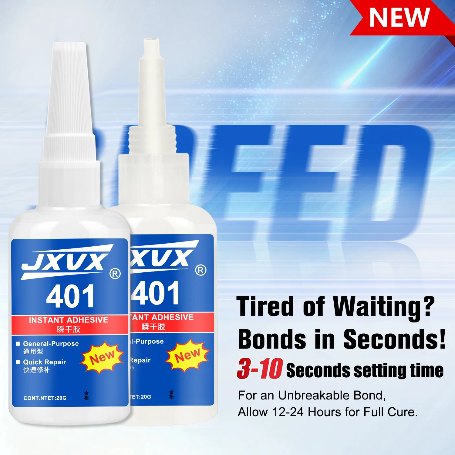 401 Super Glue Cyanoacrylate Instant Adhesive Waterproof suitable for making and repairing metal plastics by manual DIY process repair Fast Drying Odorless seconds glue tool,20g.