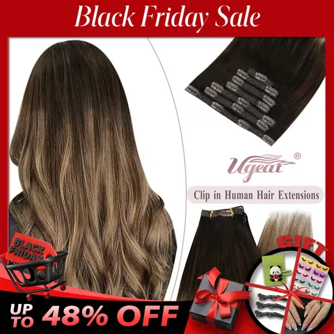 Ugeat Clip In Hair Extensions Human Hair Real Remy Hair Highlight Blonde Color Full Head Balayage Bralizian Hair Extensions 7Pcs