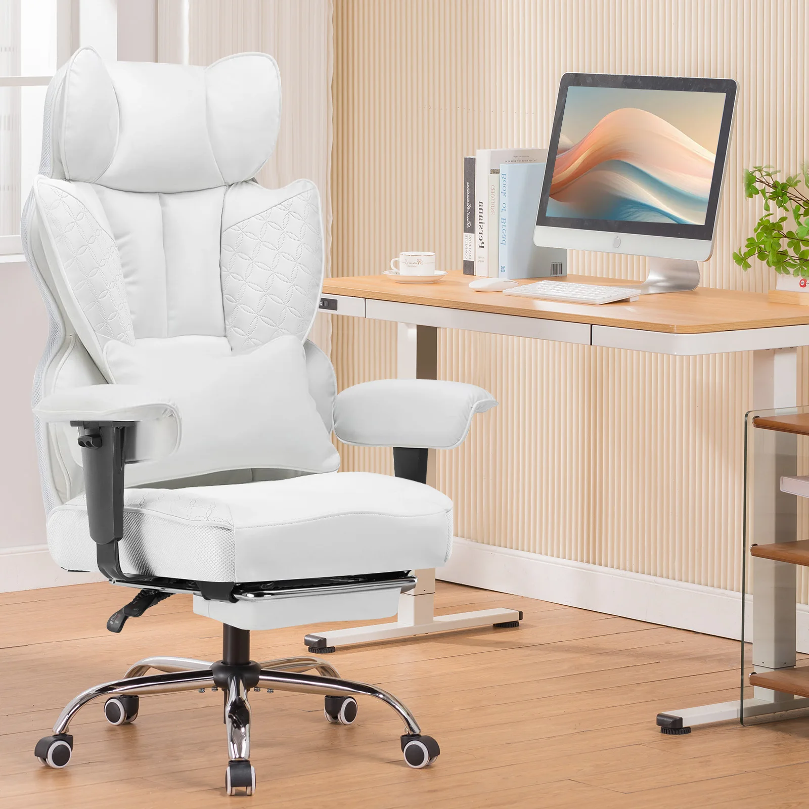 COMHOMA Gaming Chair, Ergonomische Bureaustoel, Bureaustoel met Verstelbare Armleuningen, Pocketvering Lendensteun Voor Grote en Lange Mensen, 150 KG, Brede Zitting