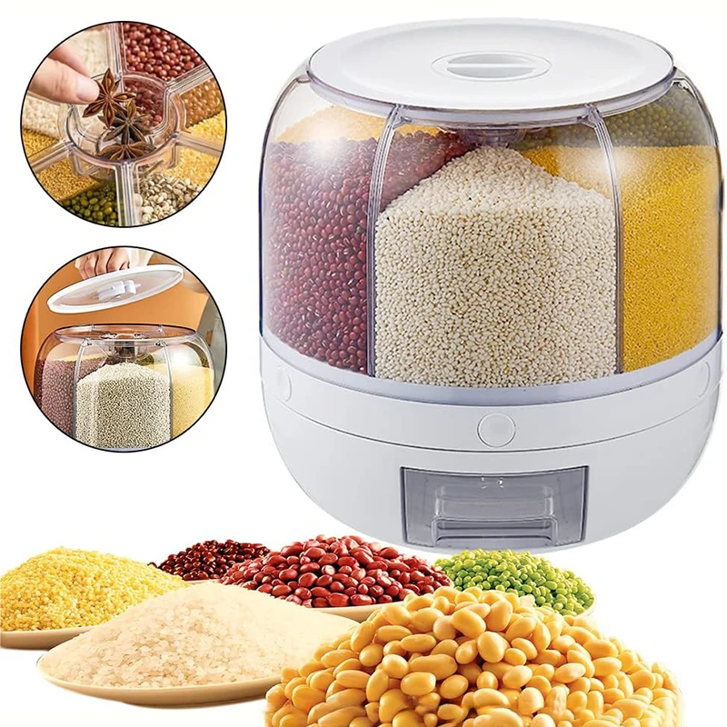 1PC Rice and Grain Storage Box 360° Rotating Dispenser Moisture Resistant Sealed Container For Grain Pet Food Kitchen Products