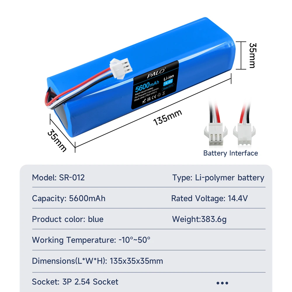 14.4V 5600mAh Robot Vacuum Cleaner Battery For Proscenic M7 MAX, M7 Pro, M8 Pro, U6, Philips FC8972, Haier TAB-T530S, Lenovo LR1