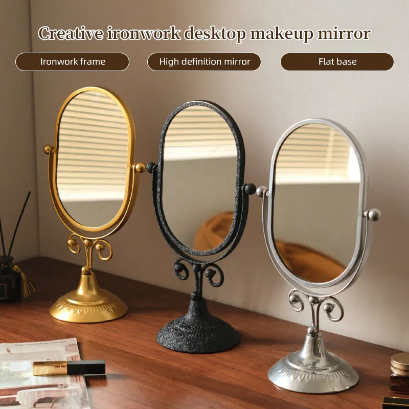 

High-value dressing table mirror, suitable for dormitories, homes, bedrooms, and desktops; popular oval-shaped small mirror.