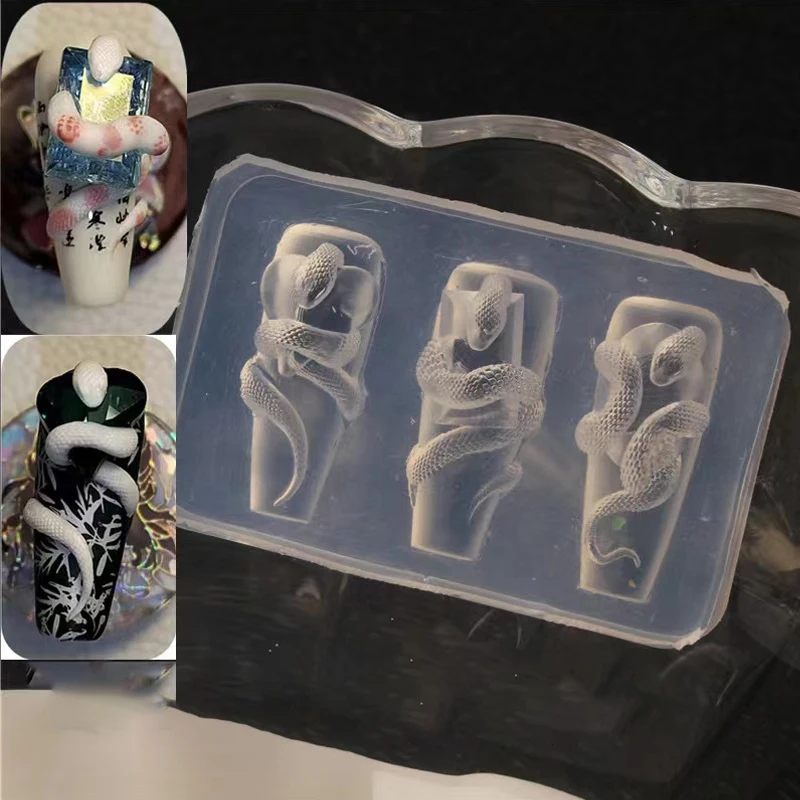 1Pc 3D Snake Nail Silicone Carving Mold Sexy Snake DIY Party Nail Decoration Art Nail Beauty Charm