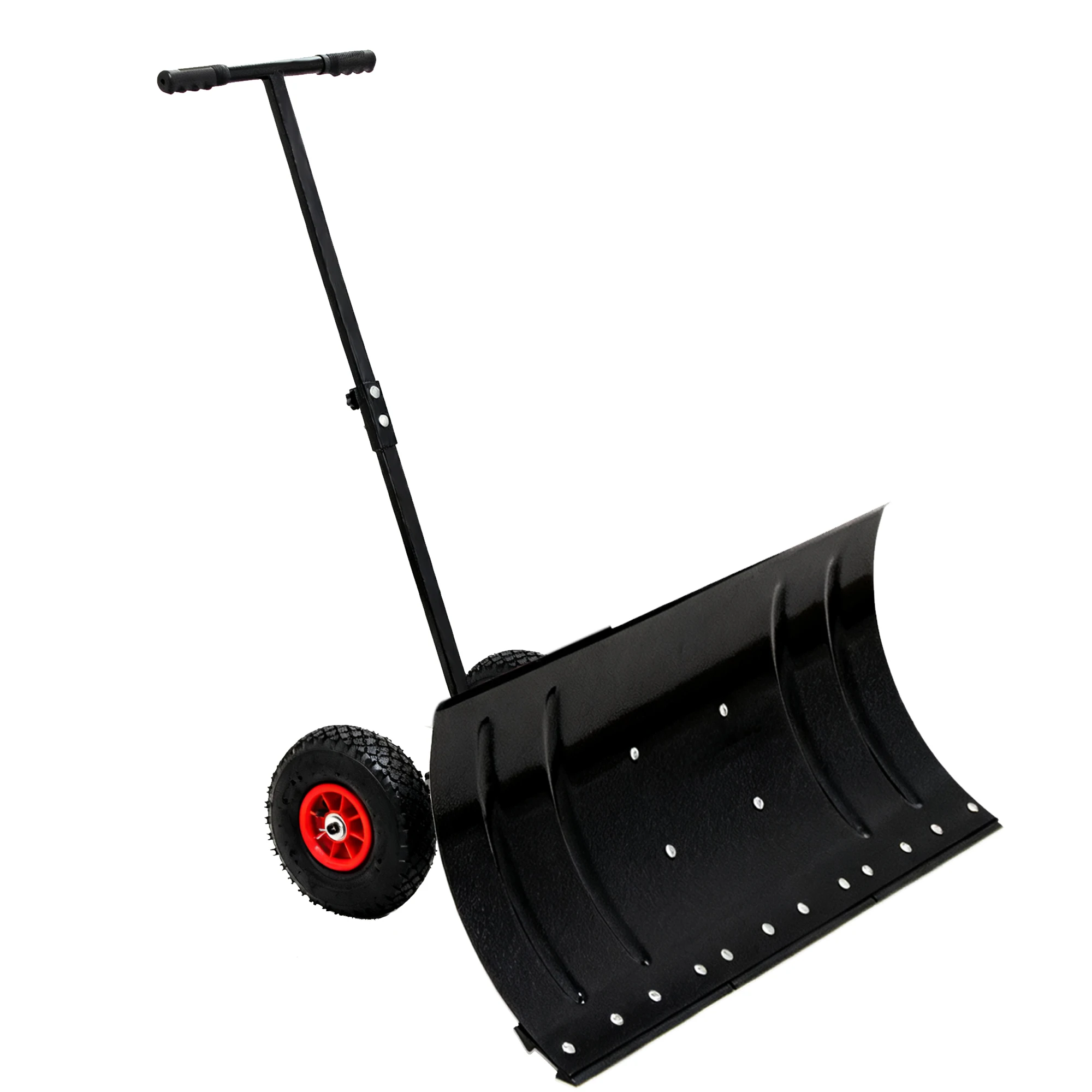 

30" Wide Metal Snow Pusher with Wheels, Adjustable Handle, Ergonomic Design for Driveway Single Rod-29.1" W X 14.1"H