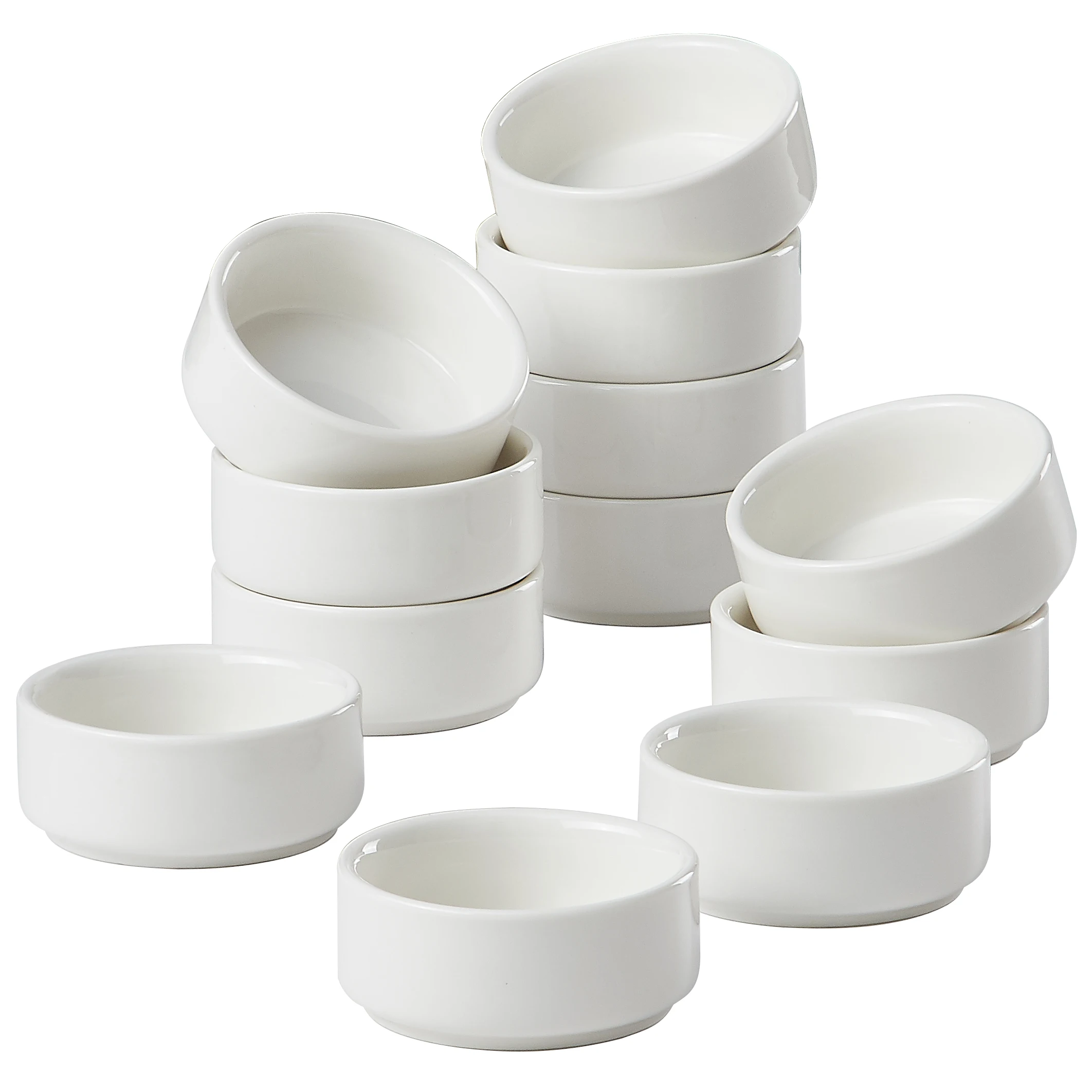 

12pcs, white ceramic round bowls - dishwasher washable, elegant design, suitable for daily use