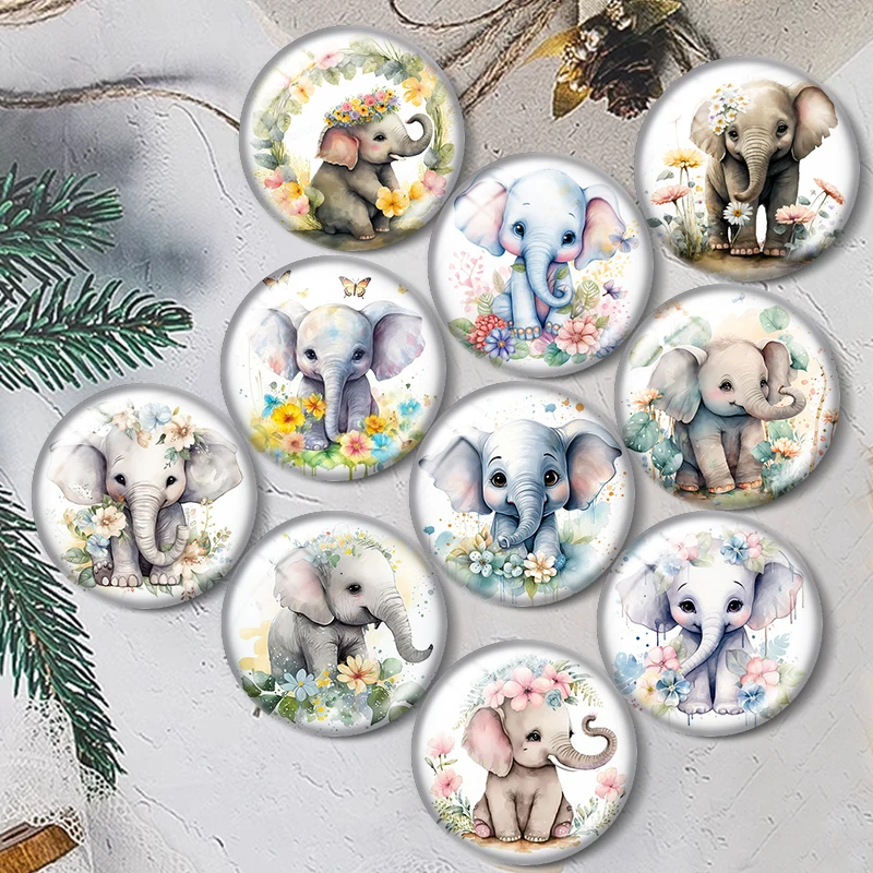 Watercolor Baby Elephant for jewelry production 12mm/25mm/30mm Round photo glass cabochon demo flat backMaking findings