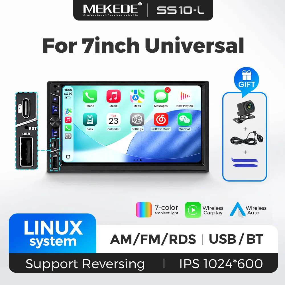 MEKEDE Stock UE Autoradio universel 7 pouces avec boutons rotatifs pour Volkswagen Toyota Honda Hyundai Nissan Kia WIFI Carplay Autoradio GPS Lecteur multimédia stéréo