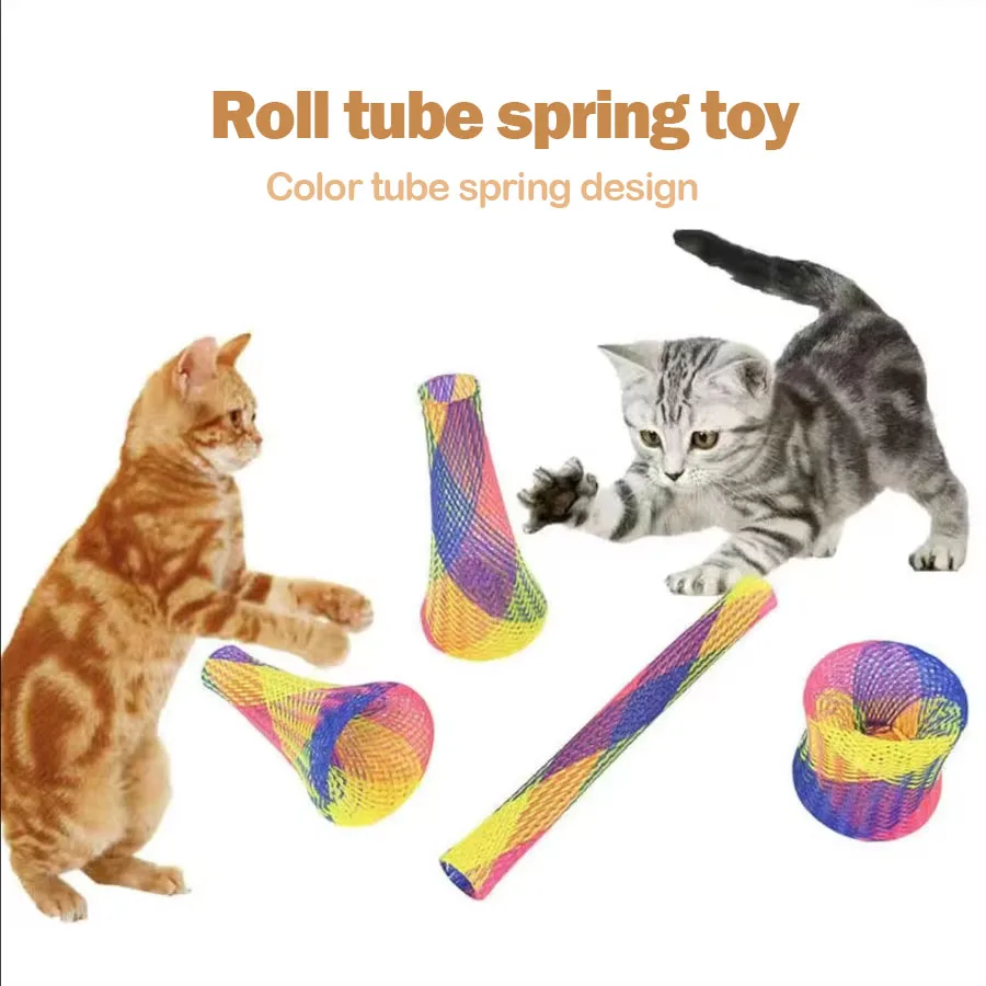 ألعاب على شكل زنبرك قابلة للطي، عصا تمزيق تفاعلية زنبركية مرنة ملونة، توفر ممتعة وإثارة لملحقات ألعاب الحيوانات الأليفة