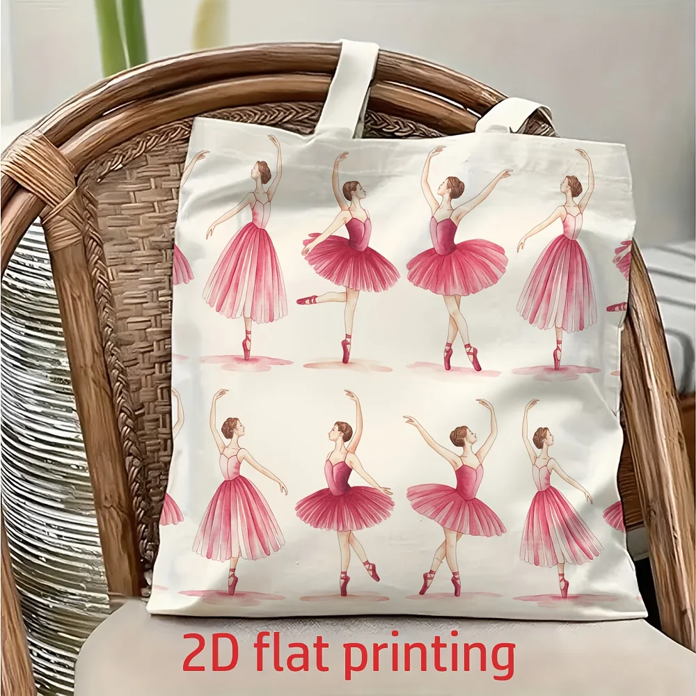 1 Piece Ballet-Themed Pink Ballet Dancer Canvas Shoulder Bag, Lightweight Foldable Tote Bag with Fixed Shoulder Strap, Reusable Shopping Bag, Perfect Gift for Commuting, Travel, Shopping, School, and Holidays