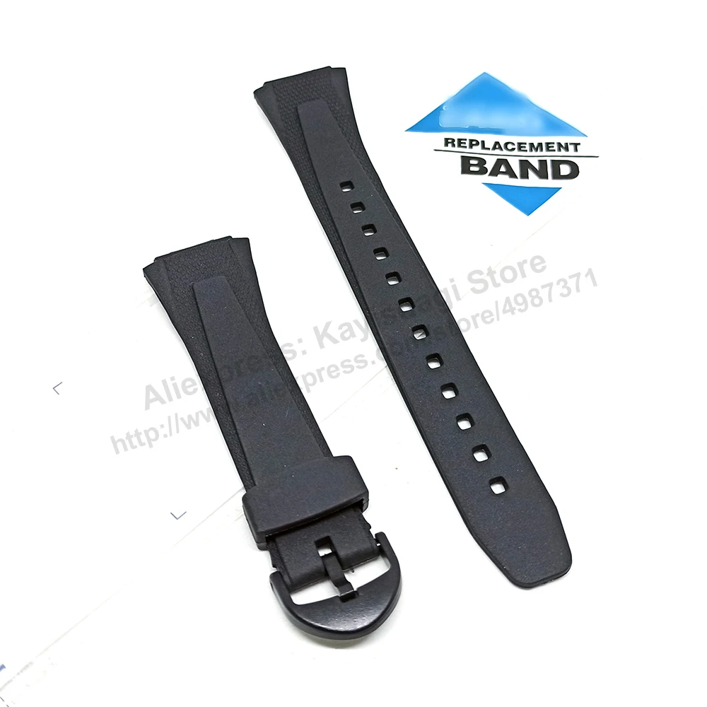 18mm Black Rubber Watch Band / Strap compatible Casio W-752 , W-753 , W-755