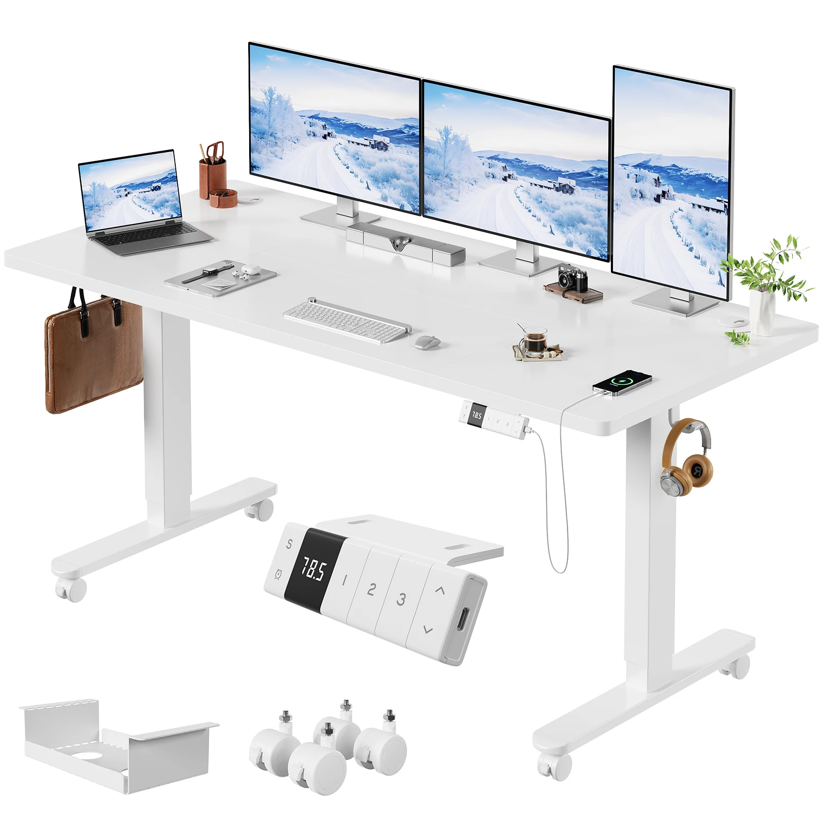 Devoko elektrisch in hoogte verstelbaar bureau met Roller Memory Control & Type-C 72-110cm Anti-Collision
