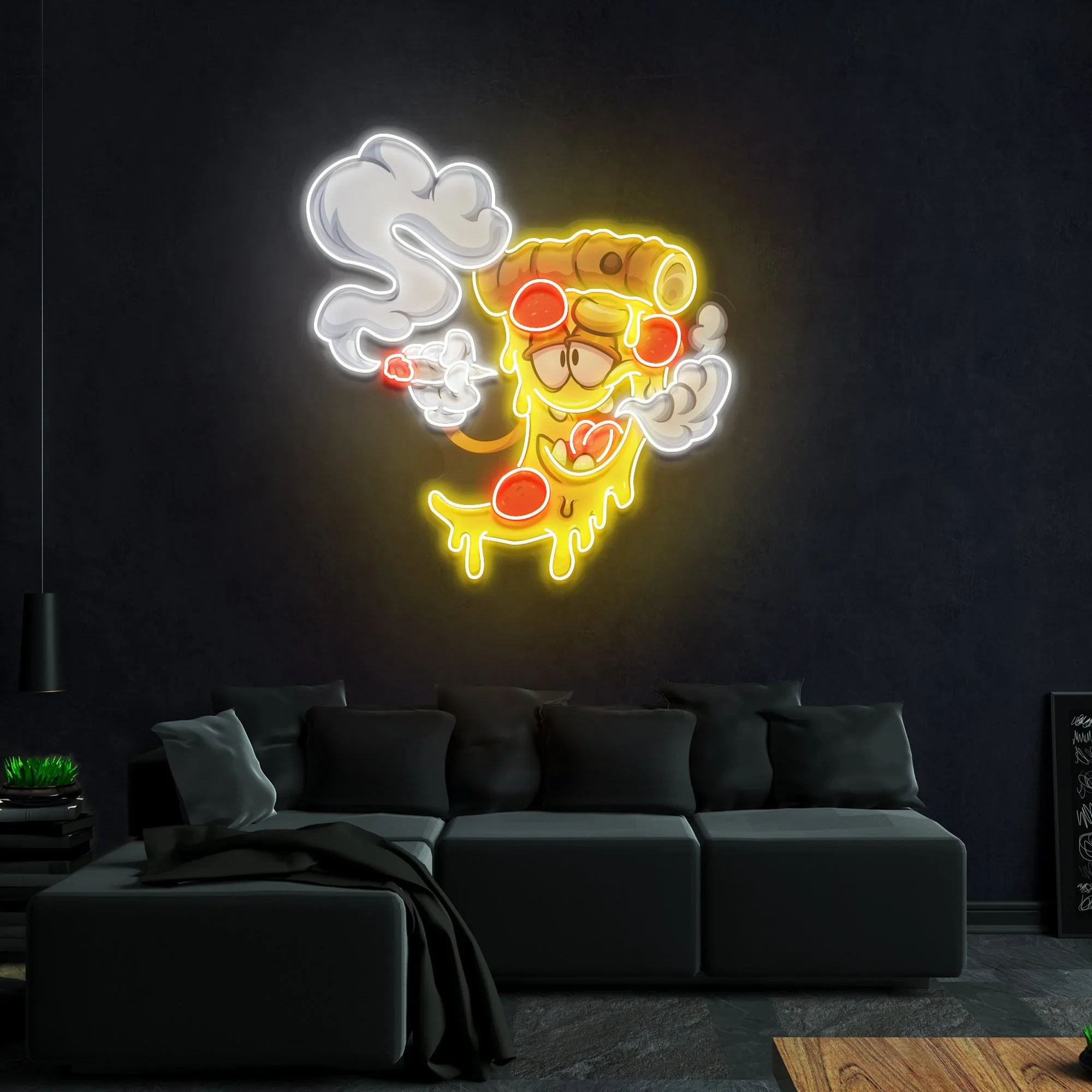 Pizza Cartoon Neon Sign, Artwork Led Wall Art Decor, Animes Cartoon Pizza Neon Food Restaurant Wall Hanging, Bar Beer Sign