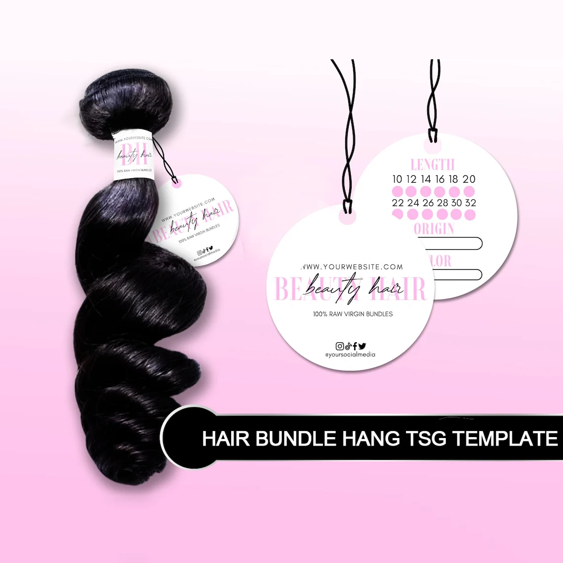 Custom Round Hair Tags with hole and hair extension Hang Tags with hair aftercare instruction for Hair Business Packaging 2024