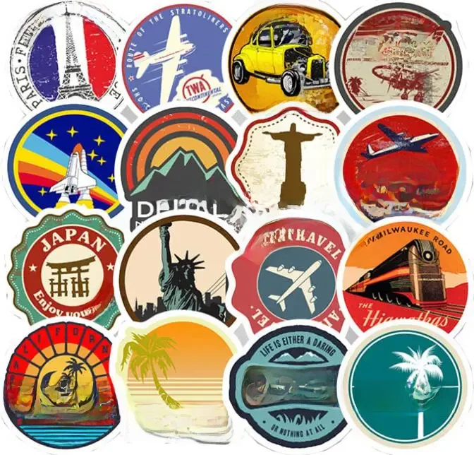 10/30/50pcs Rétro Mode Voyage Graffiti Autocollants Planche À Roulettes Valise De Voyage Étuis À Crayons Téléphone Portable Autocollants