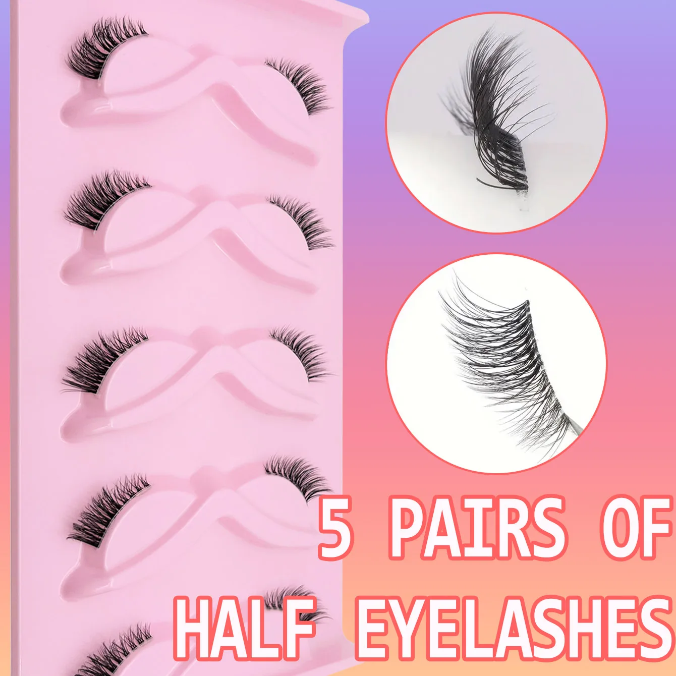 خمسة أزواج من رموش نصف عين مخططة طبيعية، تأثير عين القطة رموش صناعية طويلة طبيعية، جمال لاصق للعيون الموسعة