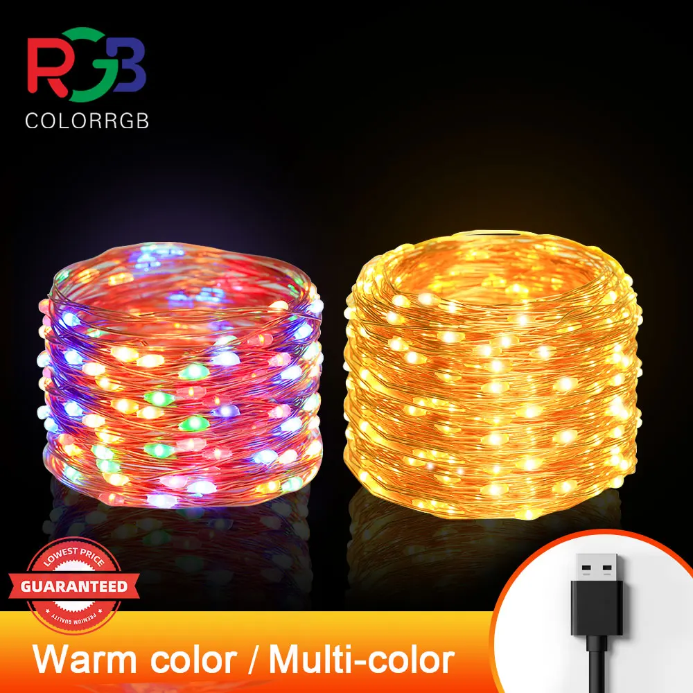 ColorRGB Fairy Lights String Lights, Copper Wire Starry led Lights for Bedroom,Outdoor,Christmas lights USB powered