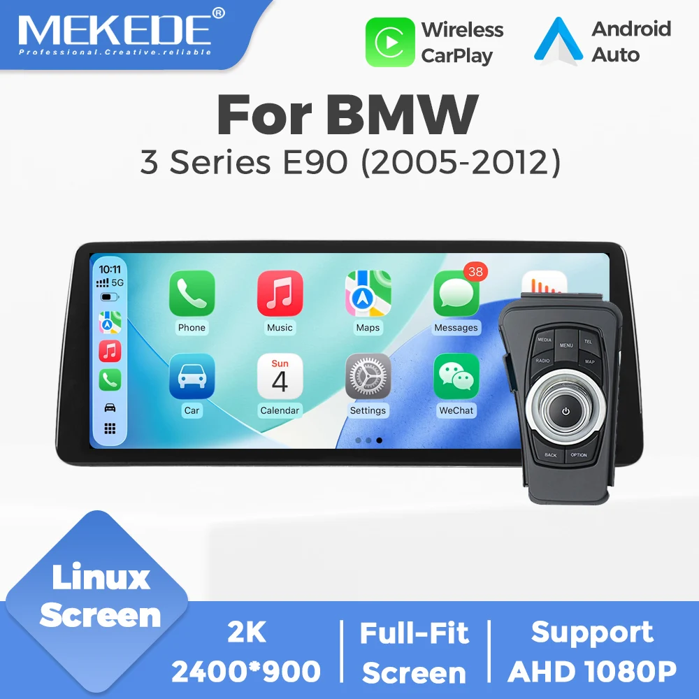 MEKEDE 12,3-calowy odtwarzacz multimedialny z systemem Linux do BMW serii 3 E90 E91 E92 E93 2004 - 2012, bezprzewodowy Carplay, Android AUTO, ekran dotykowy 2K 2400*900
