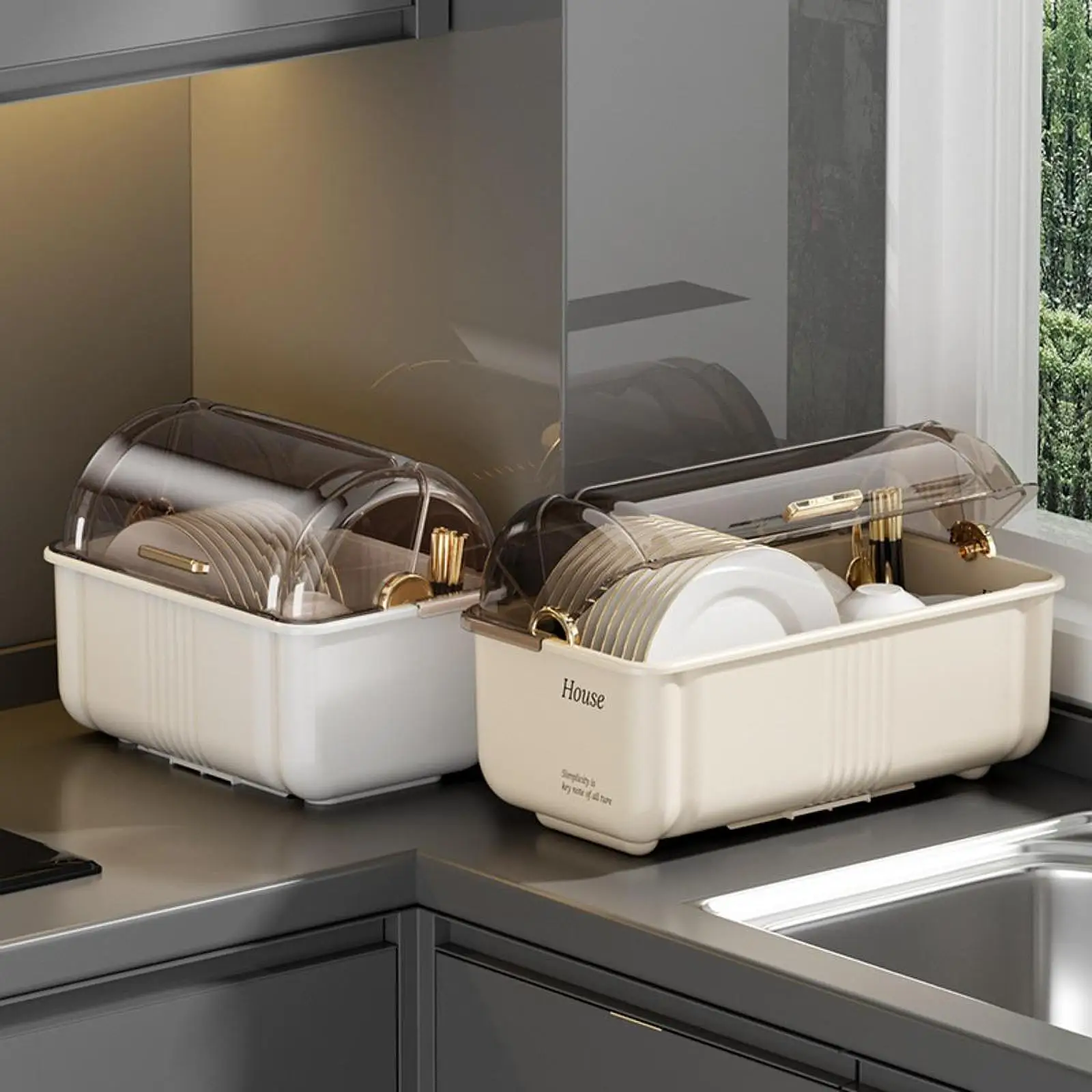 New Chopsticks Storage Box Large Household Kitchen Countertop Storage Drain Cupboard With Lid Put Dishes Dish Chopsticks Rack