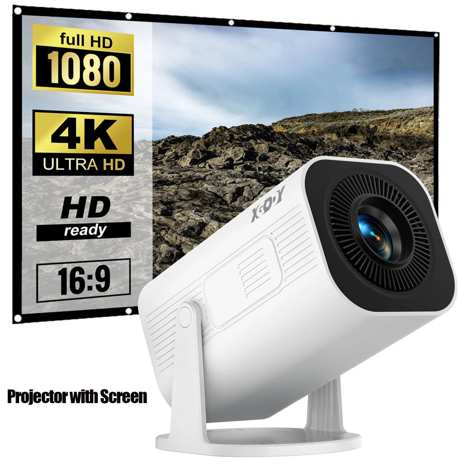 XGODY Gimbal 3 Pro 4K Projektor Wifi6 Android Mini Beamer 300 ANSI Dual WIFI BT5.4 1280*720P Heimkino Outdoor Tragbar
