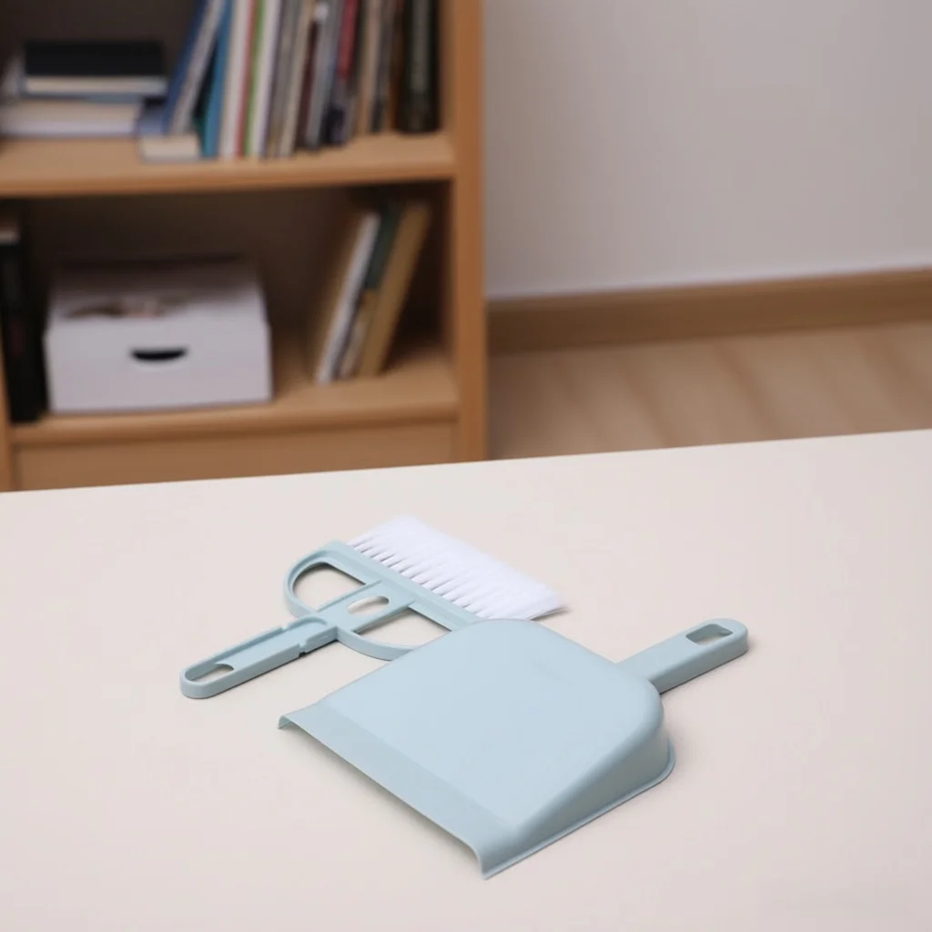 Mini Blue Desktop Broom and Dustpan Set, Small Cleaning Brush for Tabletop, Keyboard, Office & Home, Portable Desk Sweep Tool