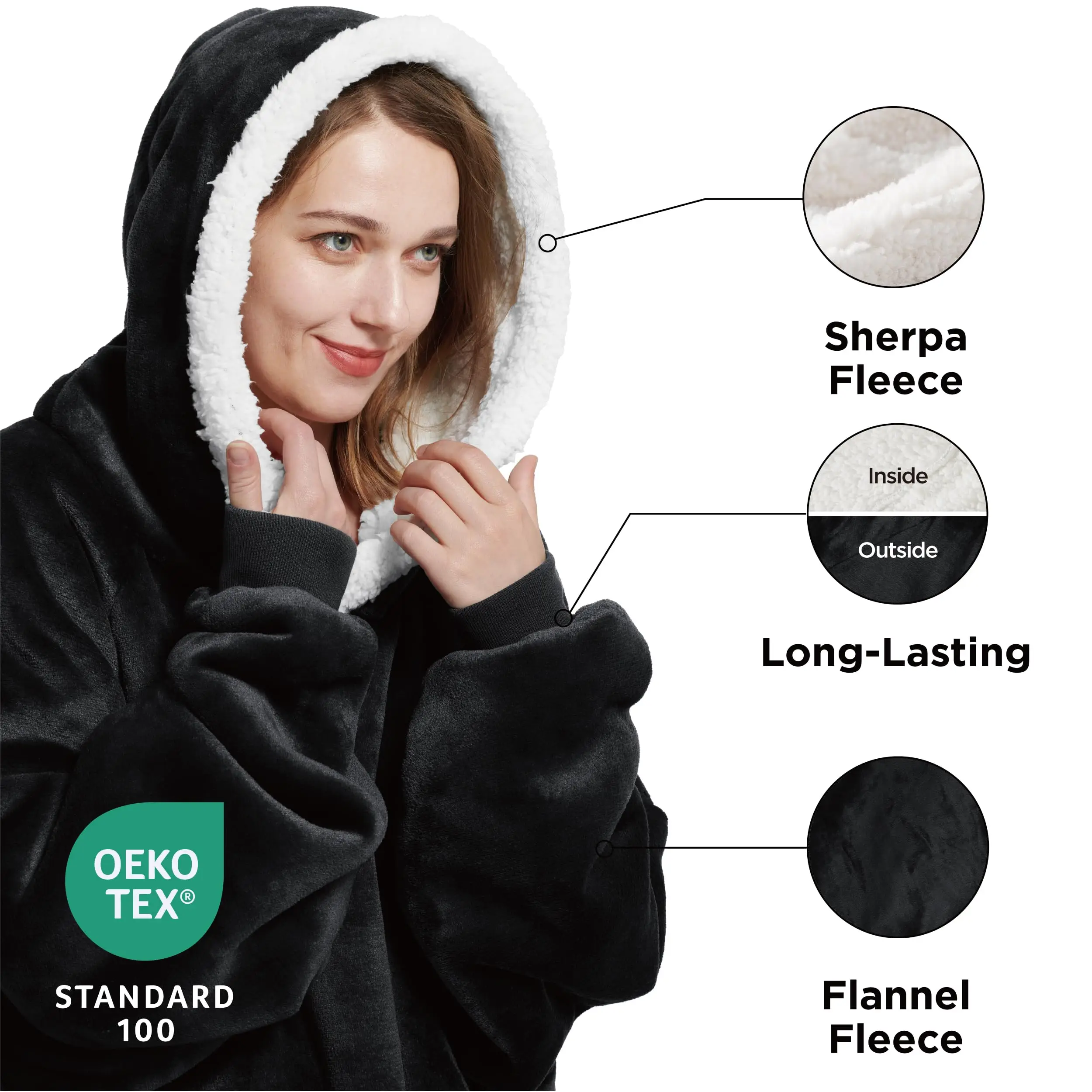 Oversized Hoodie Blanket with Sleeves Winter Warm Fleece Sweatshirt Blanket Women Men Pullover Giant Tv Blanket Camping Blankets