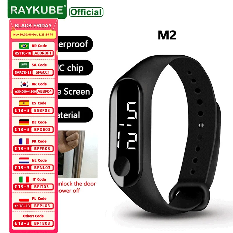 RAYKUBE M2 13.56mhz IC Card Waterproof Black Smart Wristbands Bracelets Smart Watch for Door Locks Small and Easy To Carry