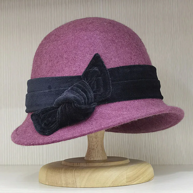 Vintage Bucket-ClocHe Wool Doeskin Felt ChurcH Hat- Black & Purple or Maroon Vintage Felted Wool Bucket Hat, Cloche Hat, 1990s Hat  main image 4