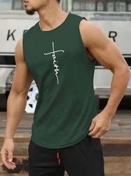 Summer Simple Letter Printed Men's Round Neck Tank Top Sleeveless Muscle Gym Workout Fitness Training Sports Plus Size Tank Top