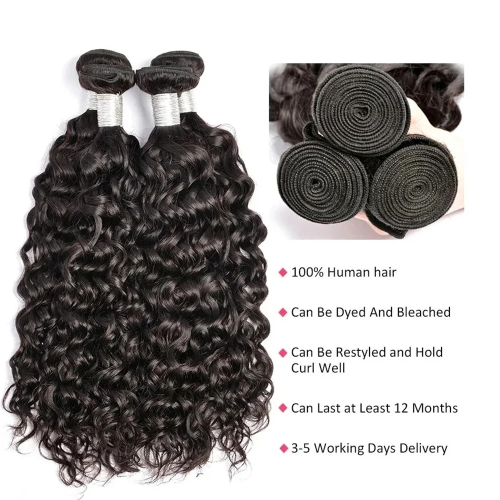 Bundles de cheveux humains de vague d'eau, vrais cheveux humains, 100% non transformés, tissage de cheveux vierges, faisceaux de cheveux Remy, extensions de cheveux, 30 po