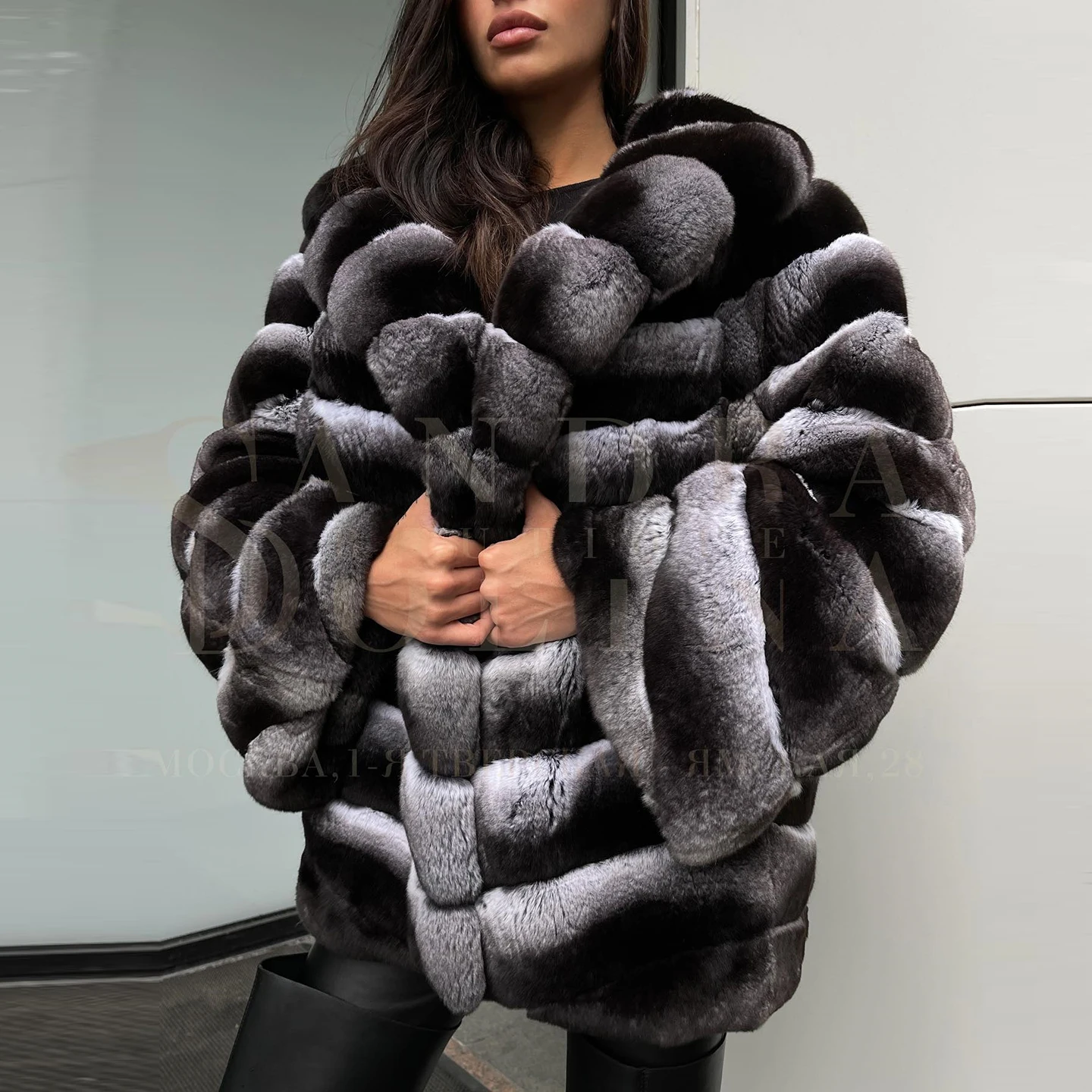 

New Trendy Rex Rabbit Fur Coat for Women Winter Outwear 70cm Long Genuine Rex Rabbit Fur Overcoats Turn-down Collar Warm